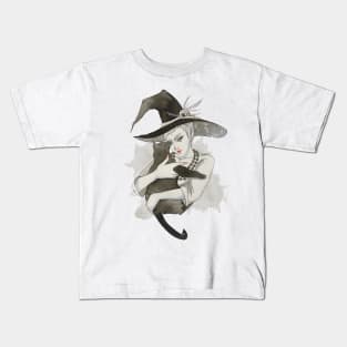 the witch with the cat Kids T-Shirt